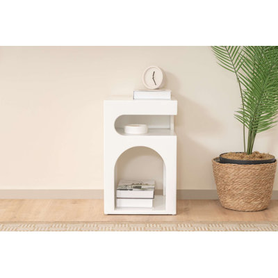 Table de chevet blanche moderne, 13,8 po x 21,7 po x 13,8 po | Panneau de fibres à densité moyenne 100% laqué | Conception élégante de couleur unie, parfaite pour la chambre à coucher ou le salon | Solution de rangement élégante pour tout espace moderne