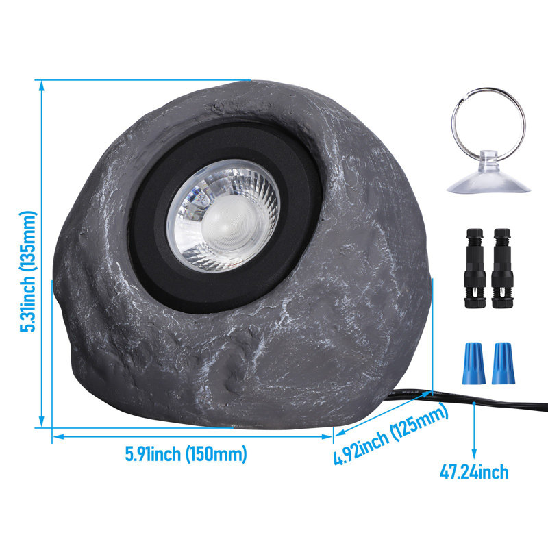 Lumières rondes en pierre 5CCT LED, projecteurs extérieurs à basse tension 5W, Gris foncé