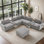 Canapé modulaire de 104 po avec plateau en acrylique, ensemble de canapé en U en chenille avec 2 consoles, chargeur USB, tiroirs et poches de rangement, repose-pieds mobile, canapé capitonné pour le salon, appartement