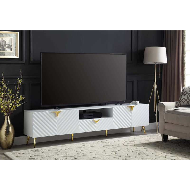 Gaines Contemporary Rectangular TV Stand with Cord Management in White High Gloss, White