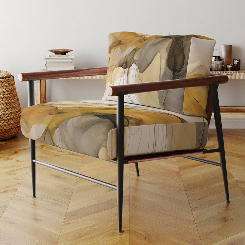 Fauteuil moderne en velours Liquid Waves Yellow IV, fauteuil d'appoint gris, Doré