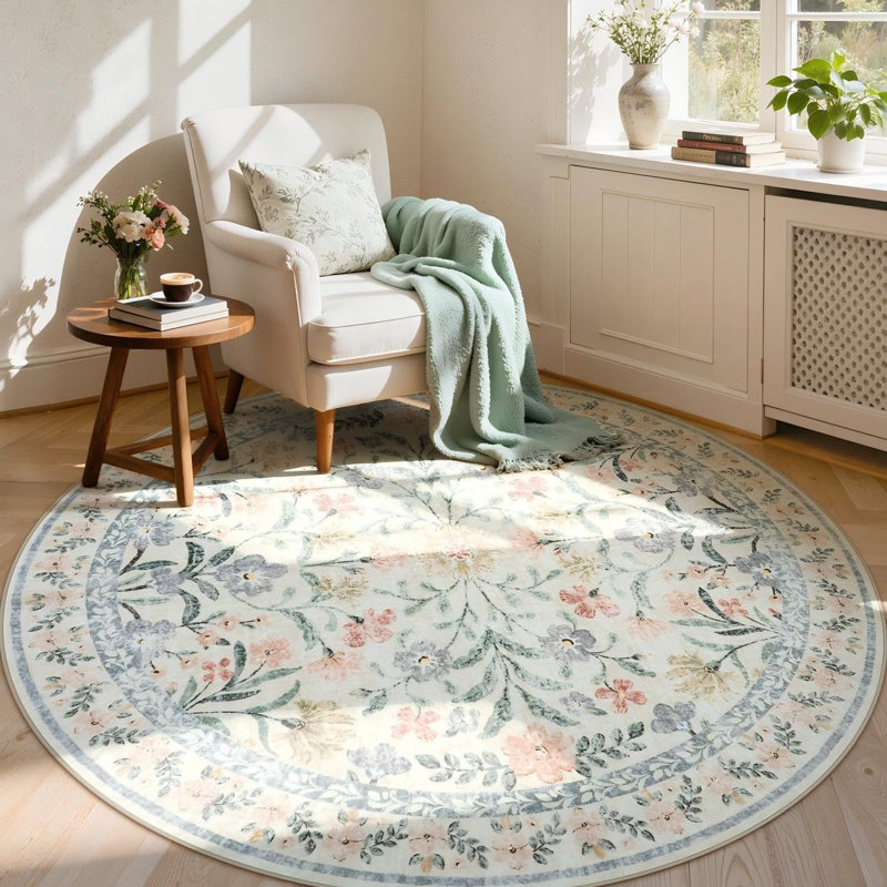 Kaldi Oriental Botanical Floral Machine Washable Area Rug with Non-Slip Backing for Living Room, Dining Room, Bedroom