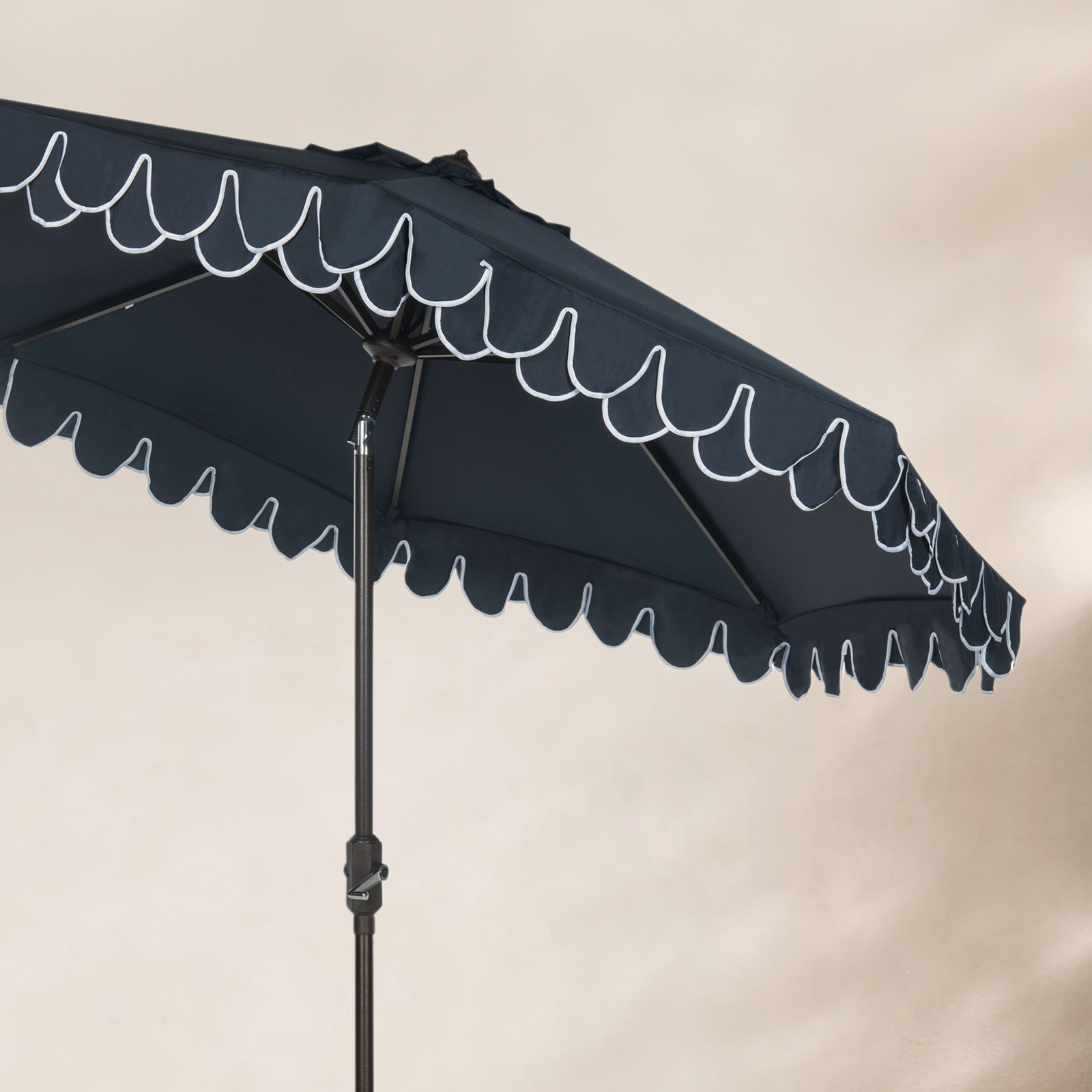 Iago 9' Market Umbrella, Navy/White, Brown