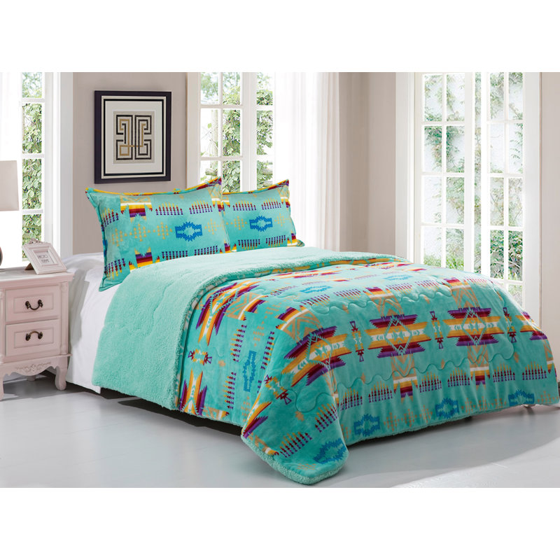 Ensemble d'édredon doublé sherpa pour grand lit Queen Foundry Select, Très grand, Turquoise / bleu