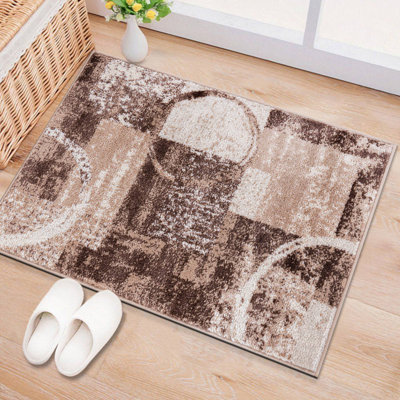 Tapis géométrique brun en polypropylène tissé à la machine Bionda