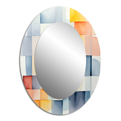 Multicolore cubes motifs V - Grand miroir mural ovale sur métal