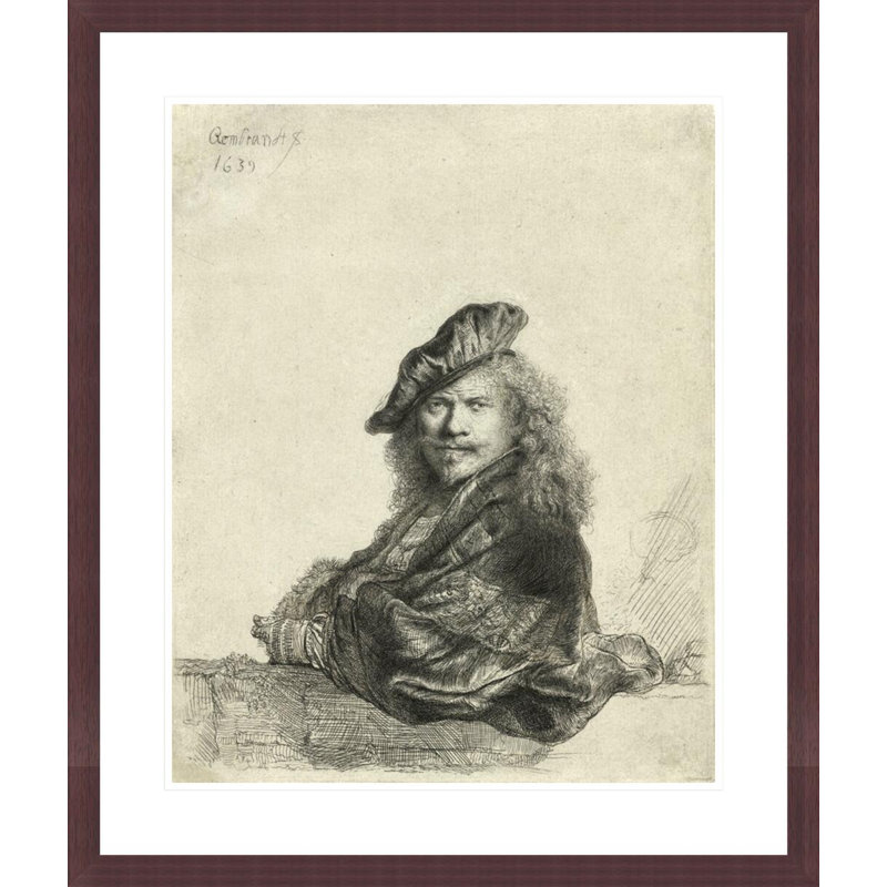 Autoportrait s'appuyant sur un rebord par Rembrandt van Rijn - Estampe numérique encadrée, H 27,75 po x l 23,5 po