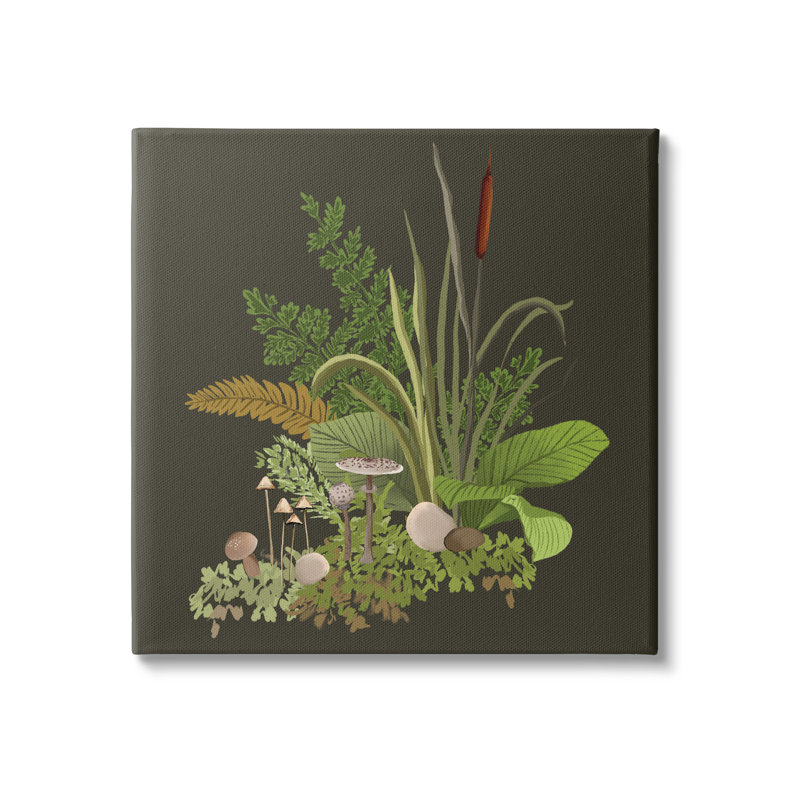 Forest Botanicals Green and Brown Canvas Wall Art with Wooden Frame