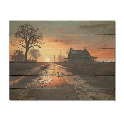 Sunrise Countryside Farm UnveILE I - Art mural en bois de ferme sur bois de pin naturel