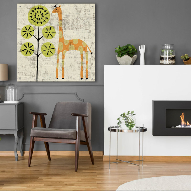 Art mural en verre épique «Ada's Giraffe» par Chariklia Zarris, 36 po x 36 po, H 36 po x l 36 po