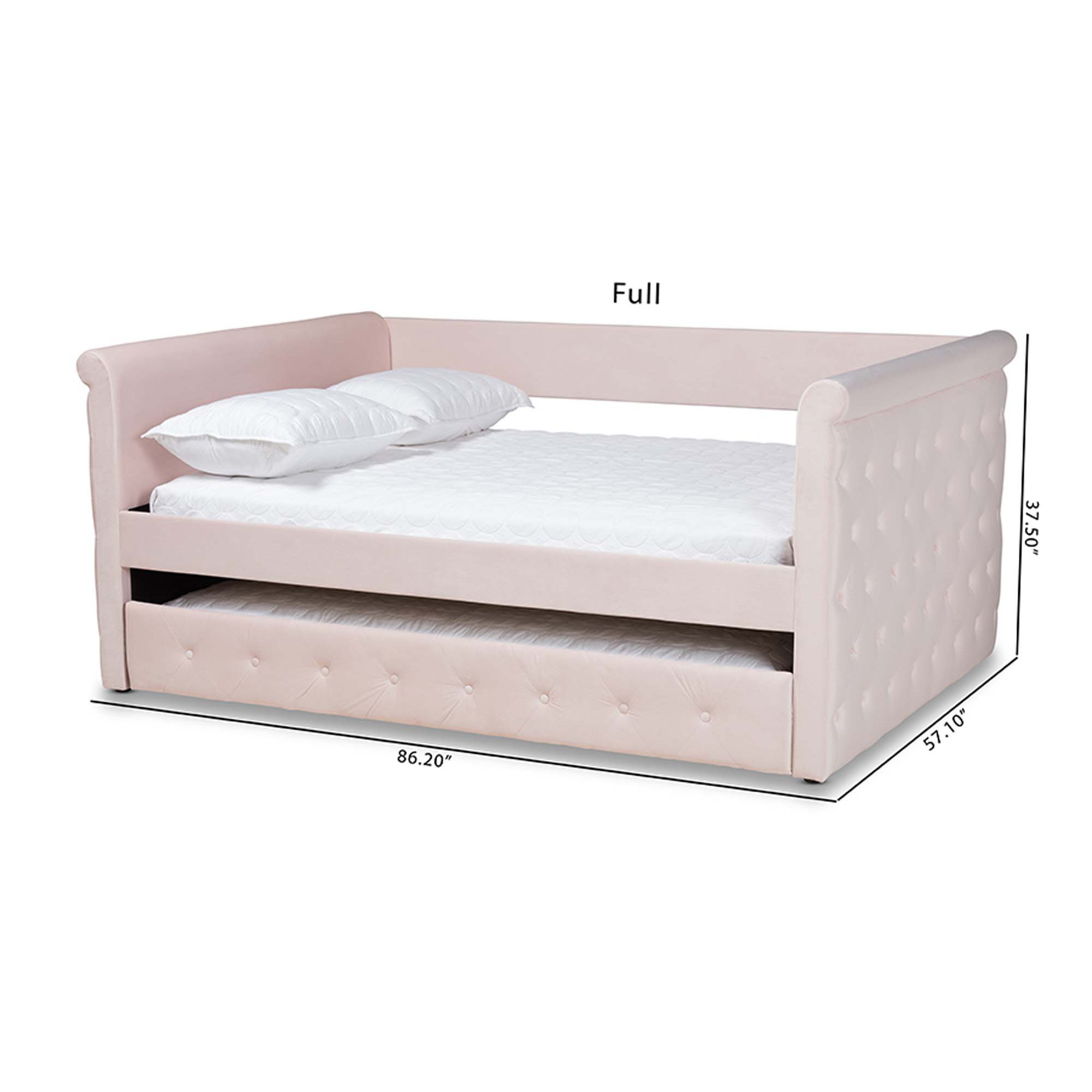 Samitha Upholstered Daybed with Trundle, Light Pink Velvet, Full