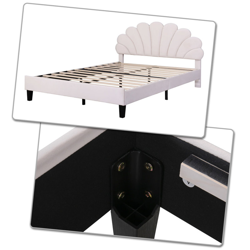 Lit plateforme tapissier Prehaan, Beige, Grand