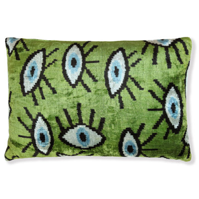 Green Evil Eye Silk Velvet Pillow With Insert 16X24