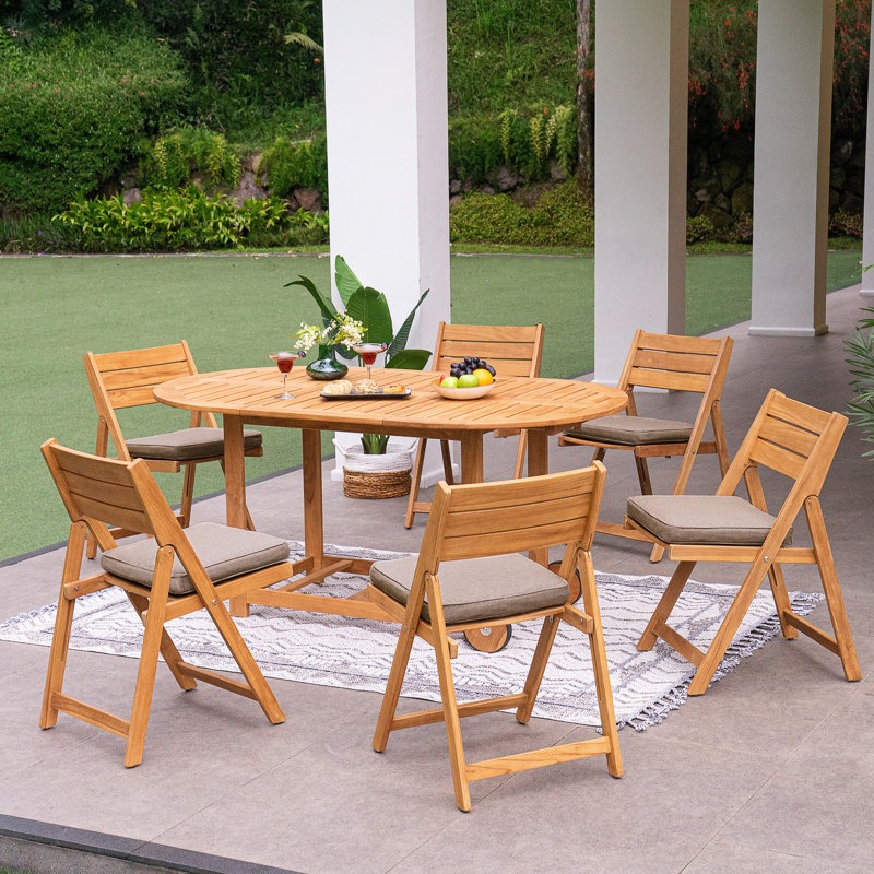Tada 6 - Person Teak Outdoor Foldable Dining Set with Sunbrella Cushions