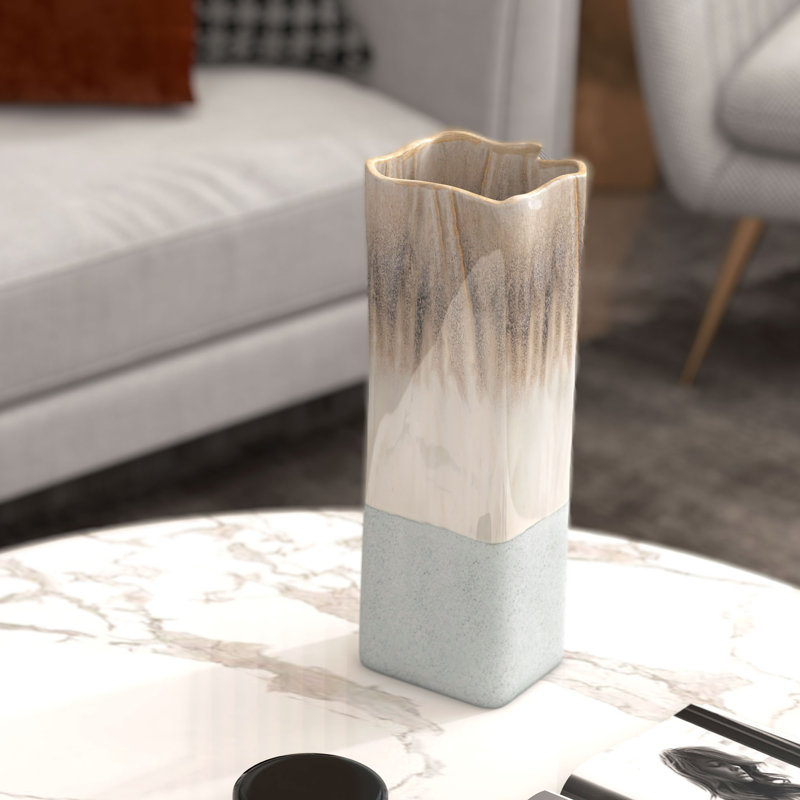 Saunton Tri-Color Ombre 16" Ceramic Table Vase