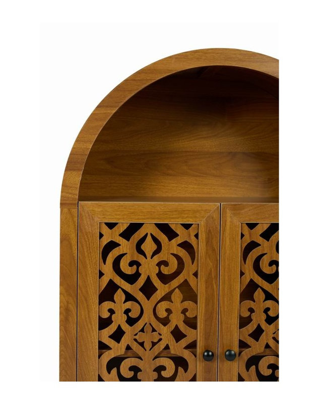 Armoire de rangement arquée sculptée à la main avec portes creuses, finition noyer