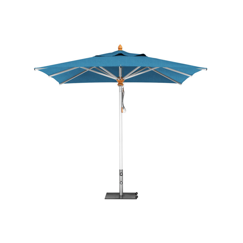 Bravura Square Market Umbrella, Square Metal w/ wheels+2.25" Stainless Steel Tube, 9'6", Natural