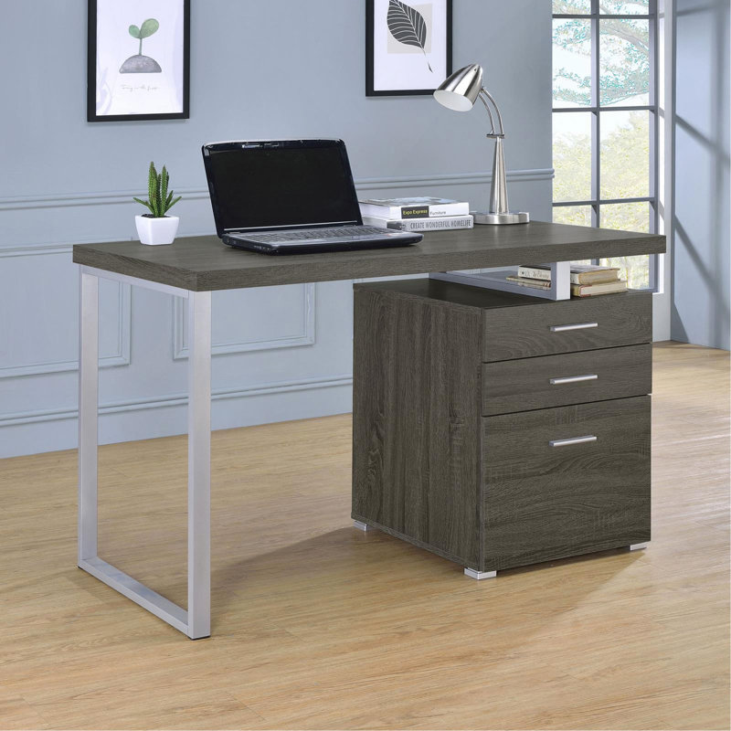 Bureau réversible à 3 tiroirs gris patiné