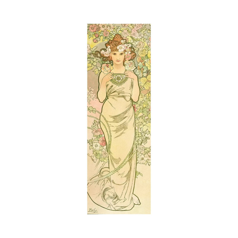 The Flowers: Rose, 1898 by Alphonse Mucha - Wrapped Canvas Painting, 30.48 cm H x 91.44 cm W