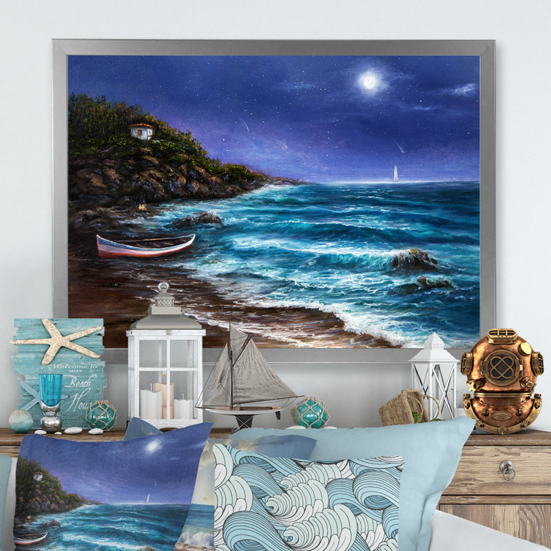 Wild Blue Ocean Waves IV - reproduction d'art sur toile, H 8 po x l 12 po x P 1 po, Cadre photo argenté