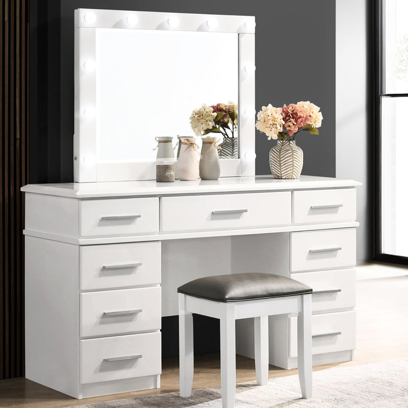 Tabouret de meuble-lavabo moderne rembourré blanc brillant