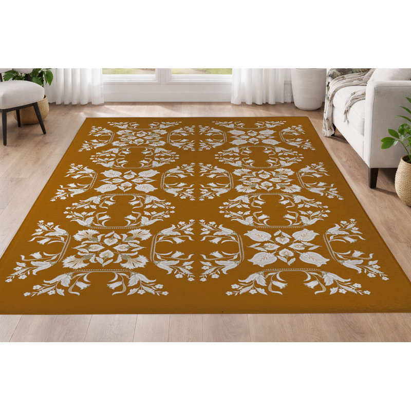 Tapis ultra-mince à profil bas Rumi, Ocre / brun doré, Rectangulaire 8 pi x 10 pi