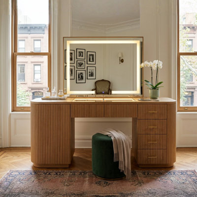 Miroir rectangulaire en bois massif avec éclairage DEL de 43 pouces de large et prise de courant (miroir seul inclus)