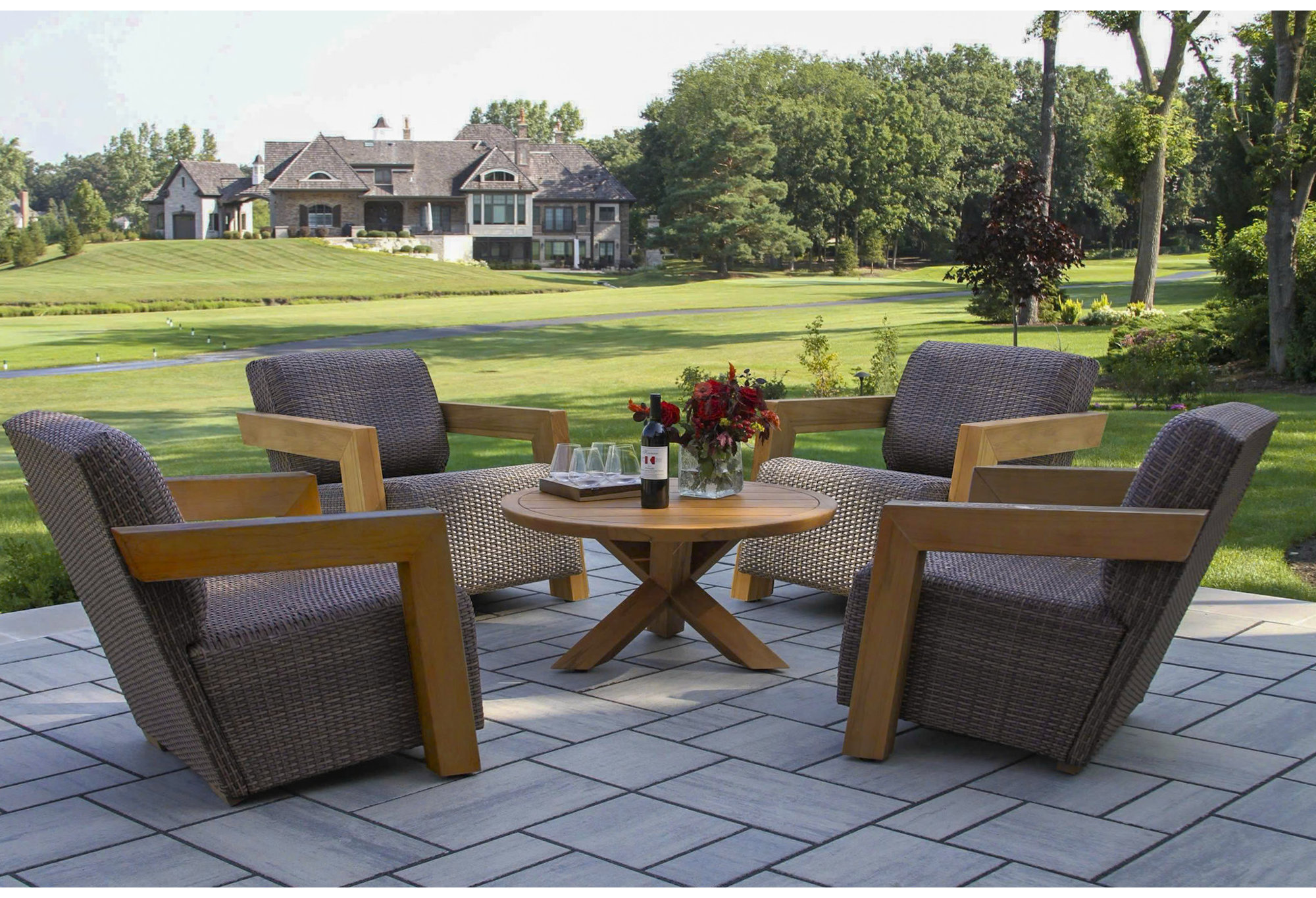 AllModern Levitt Teak & Wicker Patio Conversation Set - Thumbnail 2