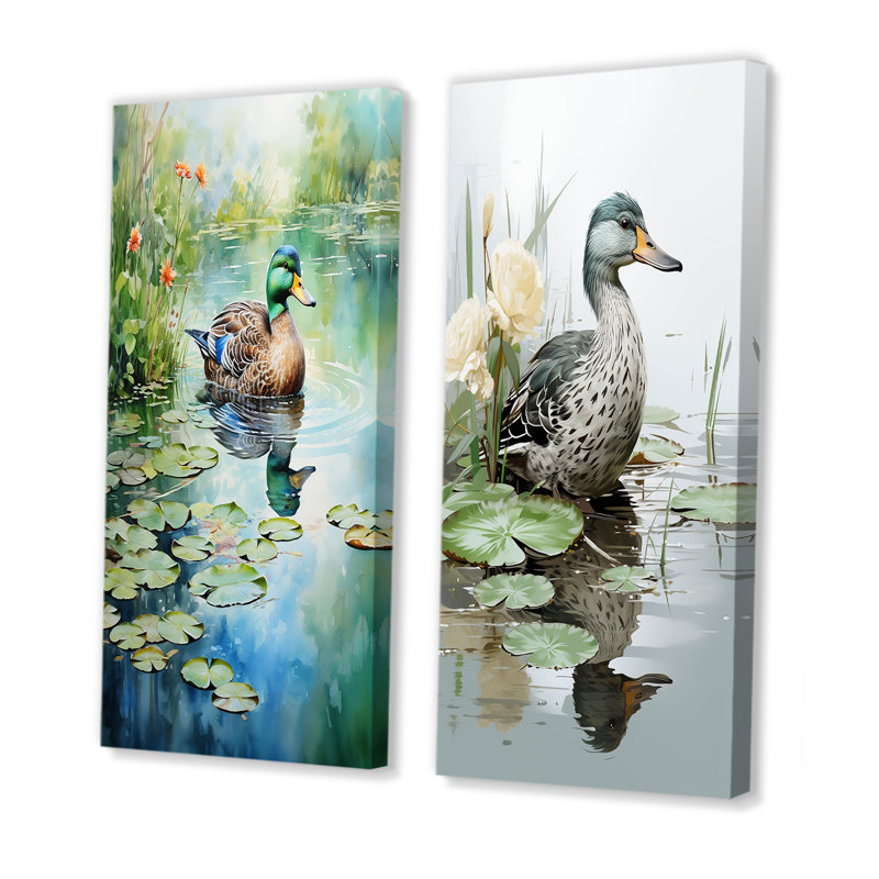 Duck Pond Reflections IV - ensemble de 2 impressions sur toile Duck, H 40 po x l 41 po, Toile tendue