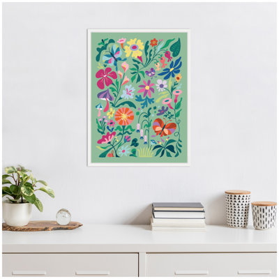 «Wild fleurs and Butterflies» par Rachel Lee, 3 oiseaux, reproduction d'art sur toile encadrée