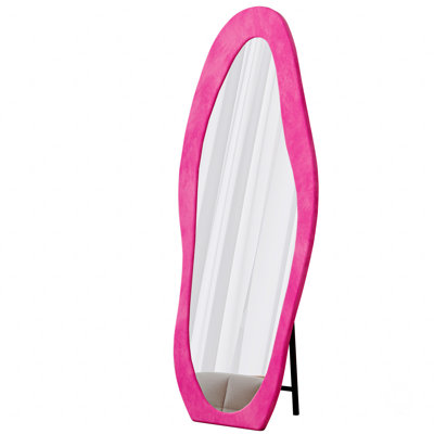 Full Length Mirror, 63" X 24" Floor Mirror/ Wall Mirror, Flannel Wrapped Wooden Frame Floor Mirror, Irregular Wavy Mirror Standing/Halling Large Wall Mirror
