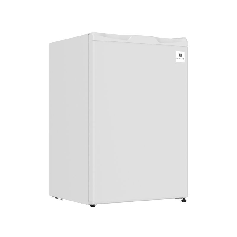 Arctic Chef 2.5 cu. ft. Compact Refrigerator with Chiller Freezer, Can Dispenser, Glass Shelves, 2L Bottle Door Storage, Reversible Door, Flush Back Design, White