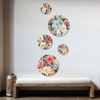 Gaona - Floral Floral Round Wall Art Set Of 5