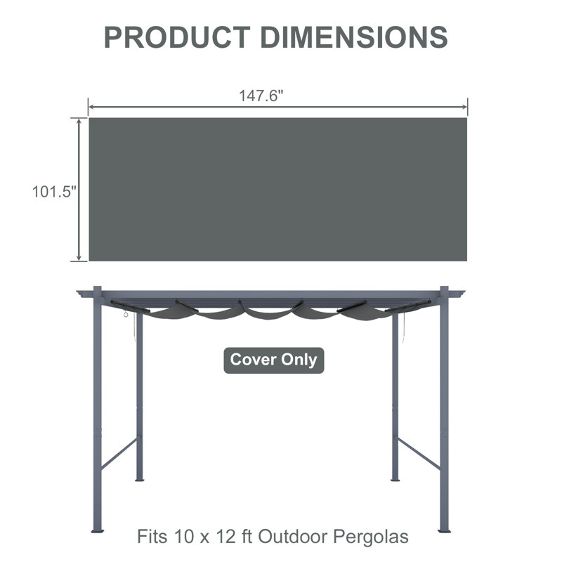 Aoodor Pergola Replacement Canopy, Gray, 147.6" W x 101.5" D