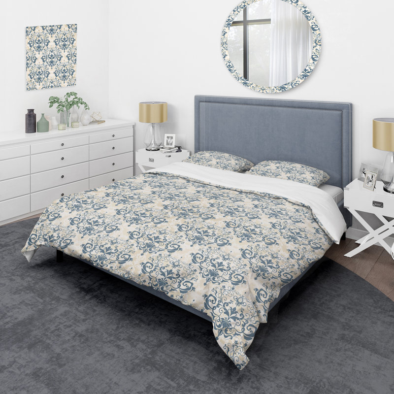 Damas bleu - ensemble de housse de couette abstrait - microfibre de polyester