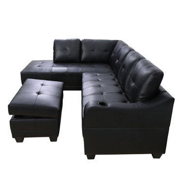 Stephanny Faux Leather L-Shaped Sectional with Ottoman Left Hand Facing