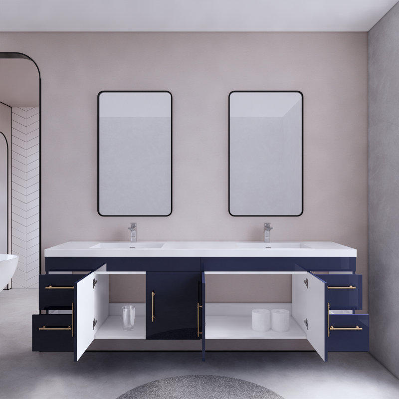 Ensemble de meuble-lavabo mural double 83,44 po Mapleview, Marine