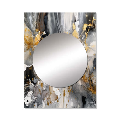 Javuneesha Grey Gold Delicate Abstract Brushstrokes IV - Marble Large Wall Mirror, Modern Decorative Mirror, Printed Metal Art