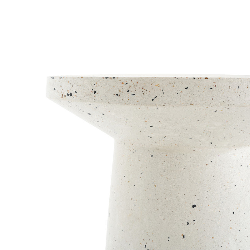 Table d'appoint ronde blanche en oxyde de magnésium de style terrazzo, pour l'intérieur et l'extérieur