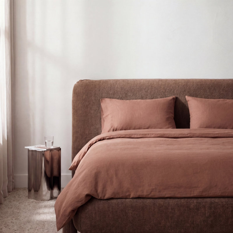 100% Cotton Percale 300 Thread Count 4-Piece Bedding Set, Double, Brown, 50x90cm Pillowcase