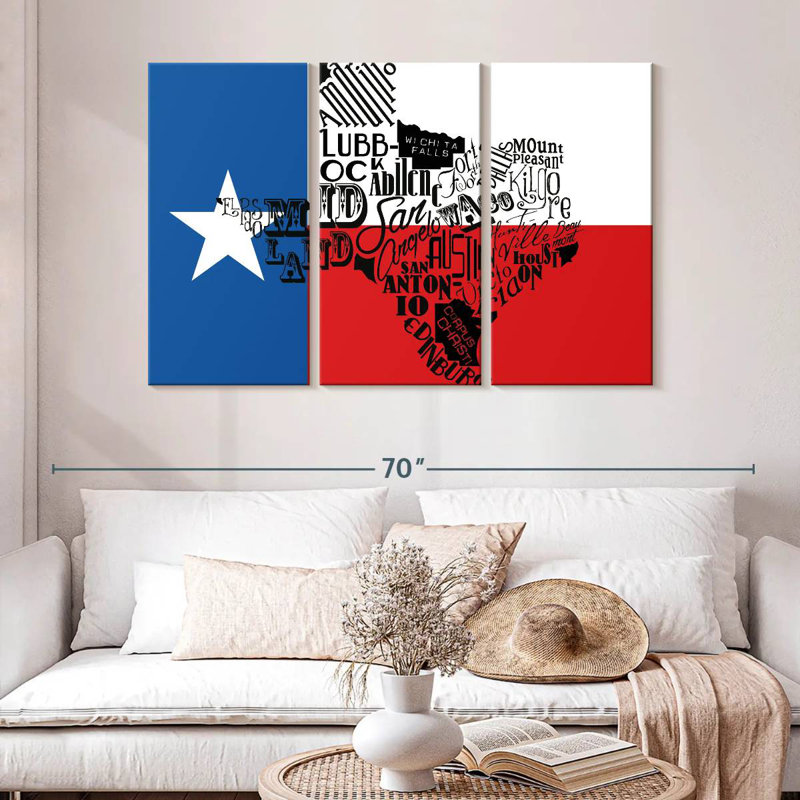 Borges Texas Flag With Map, 32" H x 50" W