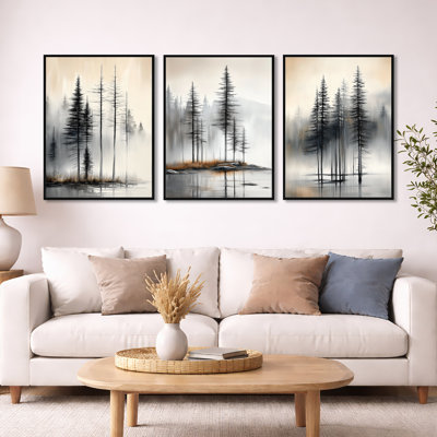 Décoration murale 3 pièces «Misty Summer Pines - Beige Pine»