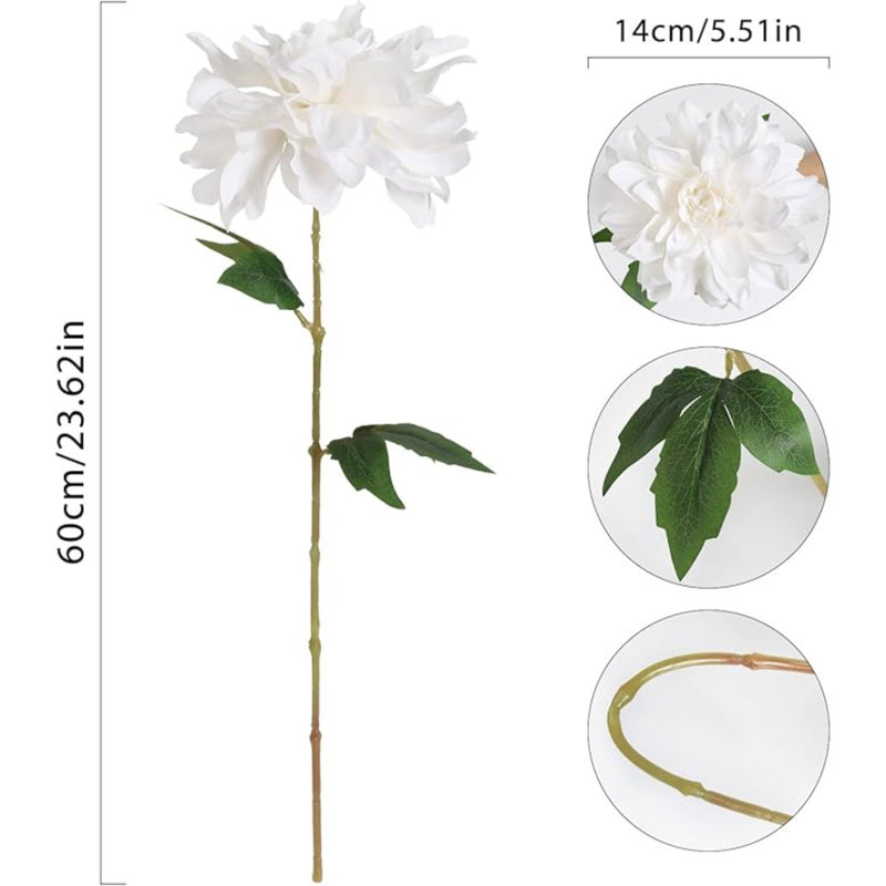 2 pièces de fleurs de dahlia artificielles, Blanc