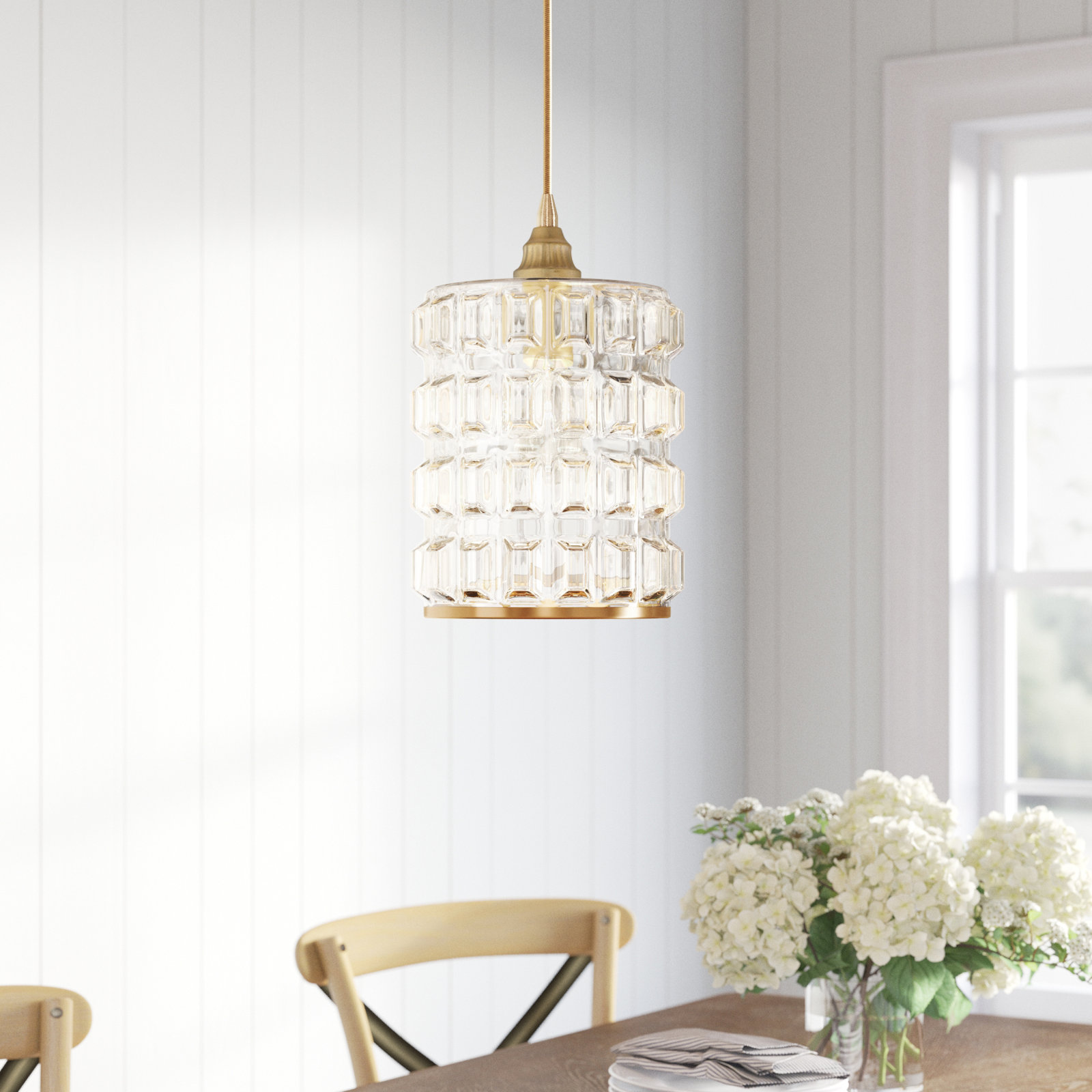 Madison Single Light Glass Dimmable Pendant, Brass