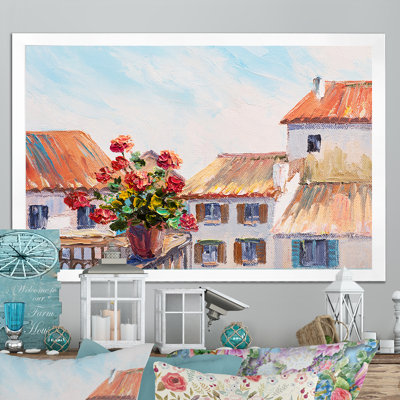 «French Red Roses In Balcon», reproduction sur cadre flottant sur toile