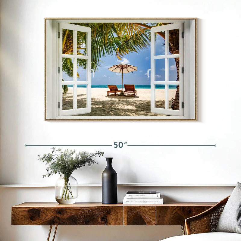 Neruda Window, 40" X 27", Floating Frame Natural Wood