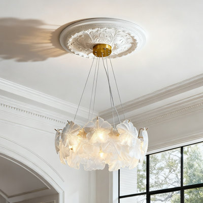 French Style Luxury 5-leaf Snowflake Pendant Light (iron & Glass, 3-color Light, Wall Control)