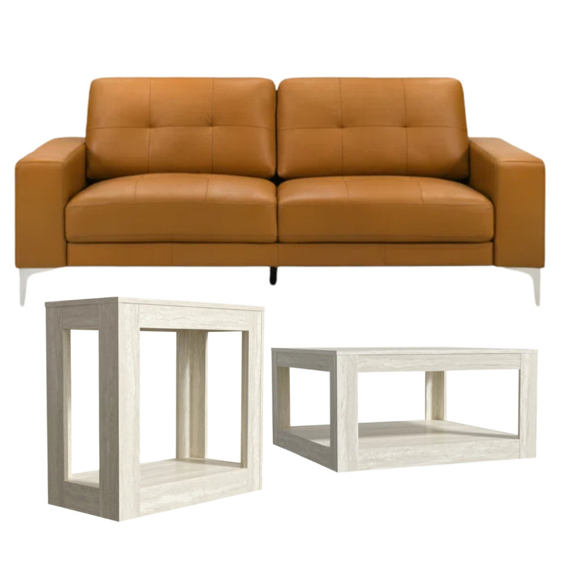 Webster Genuine Leather 3-Piece Living Room Set, Orange