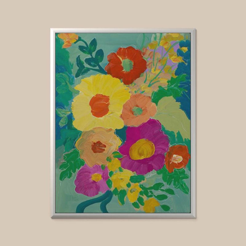 Electric Bloom I par Sundance Graphics - Graphisme sur toile, 48" H x 36" W, Cadre flottant biseauté, Blanc