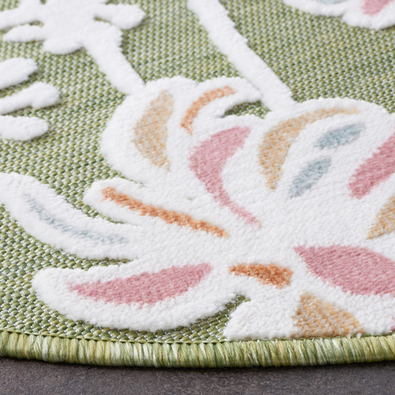 Mattalyn Floral Green/Pink Indoor / Outdoor Area Indoor/Outdoor Area Rug, Round 6'5"